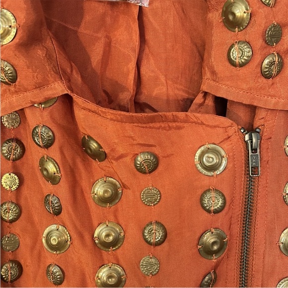 Free People Large Jacket Chelsea Coin Moto Jacket in Bronze zipper pockets - Picture 6 of 8